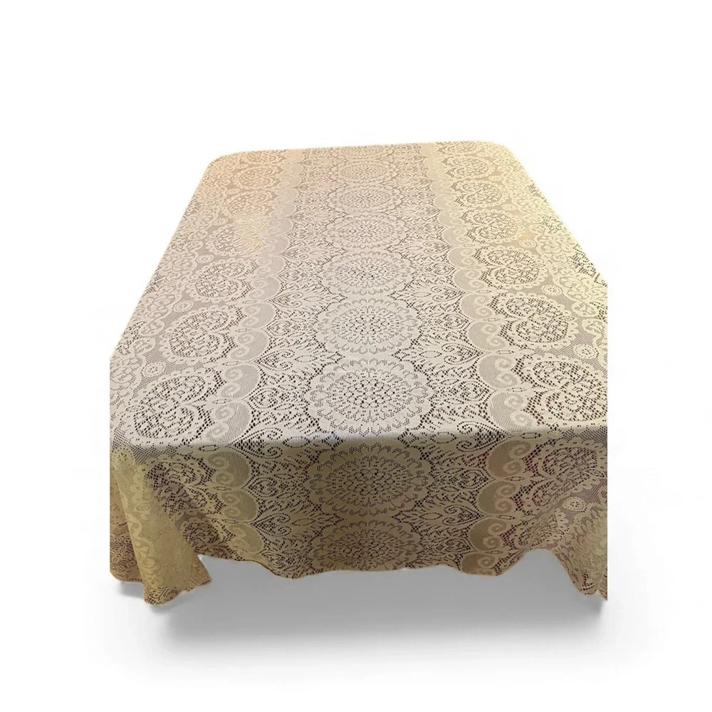 VTG Lace White TableCloth Rectangle Floral Maximalist Grannycore 70in X 92.5in